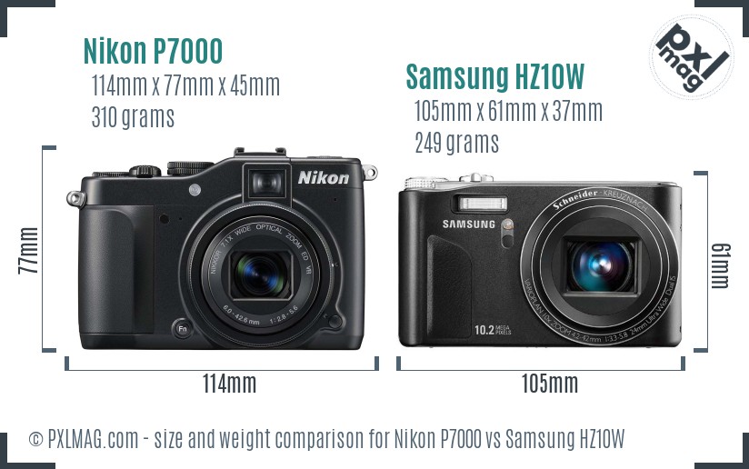 Nikon P7000 vs Samsung HZ10W size comparison Nikon P7000 vs Samsung HZ10W size comparison