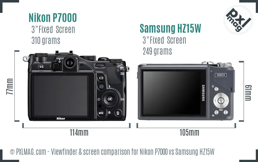 Nikon P7000 vs Samsung HZ15W Screen and Viewfinder comparison