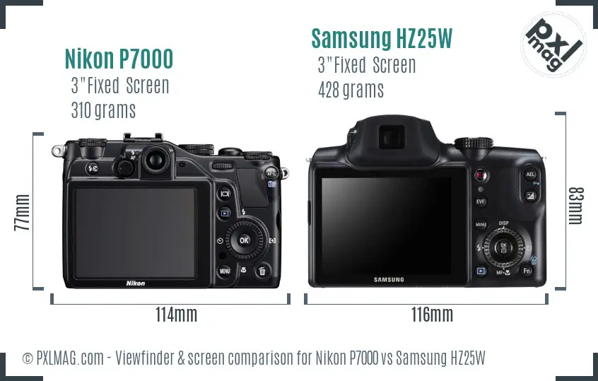 Nikon P7000 vs Samsung HZ25W Screen and Viewfinder comparison