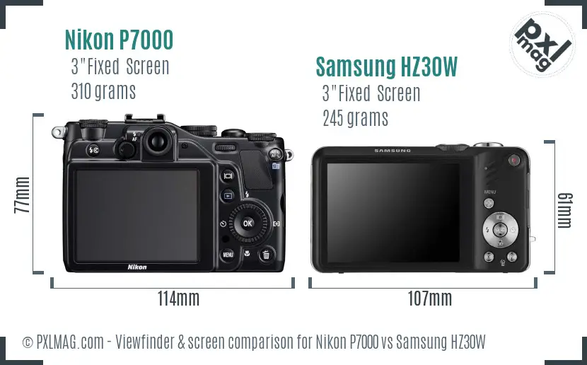 Nikon P7000 vs Samsung HZ30W Screen and Viewfinder comparison