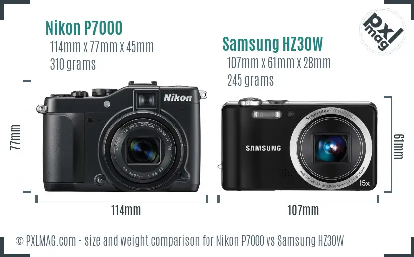 Nikon P7000 vs Samsung HZ30W size comparison