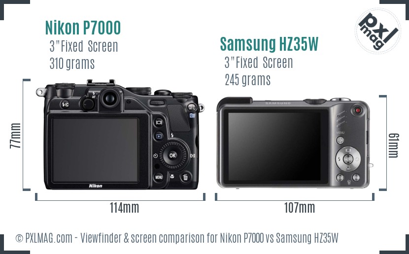 Nikon P7000 vs Samsung HZ35W Screen and Viewfinder comparison
