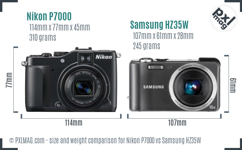 Nikon P7000 vs Samsung HZ35W size comparison Nikon P7000 vs Samsung HZ35W size comparison
