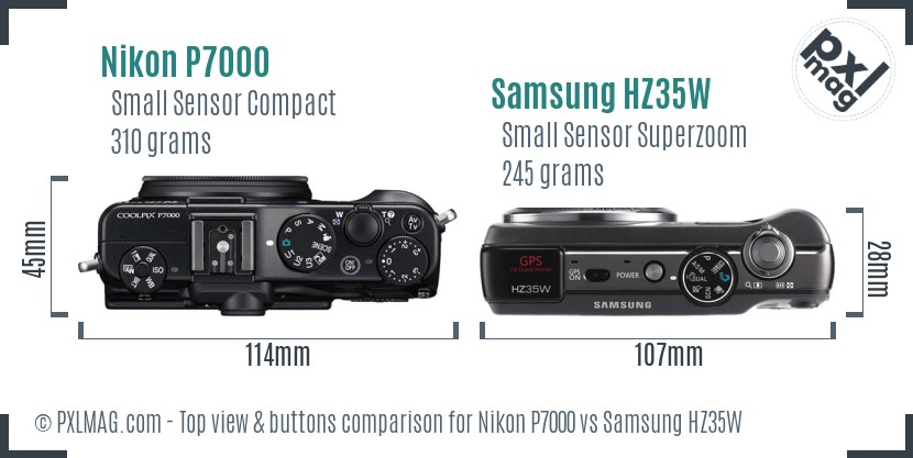 Nikon P7000 vs Samsung HZ35W top view buttons comparison
