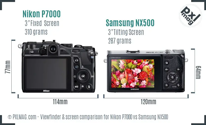 Nikon P7000 vs Samsung NX500 Screen and Viewfinder comparison
