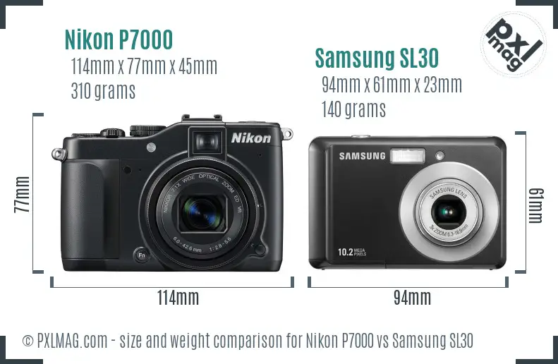 Nikon P7000 vs Samsung SL30 size comparison