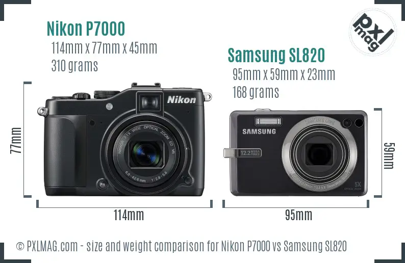 Nikon P7000 vs Samsung SL820 size comparison Nikon P7000 vs Samsung SL820 size comparison