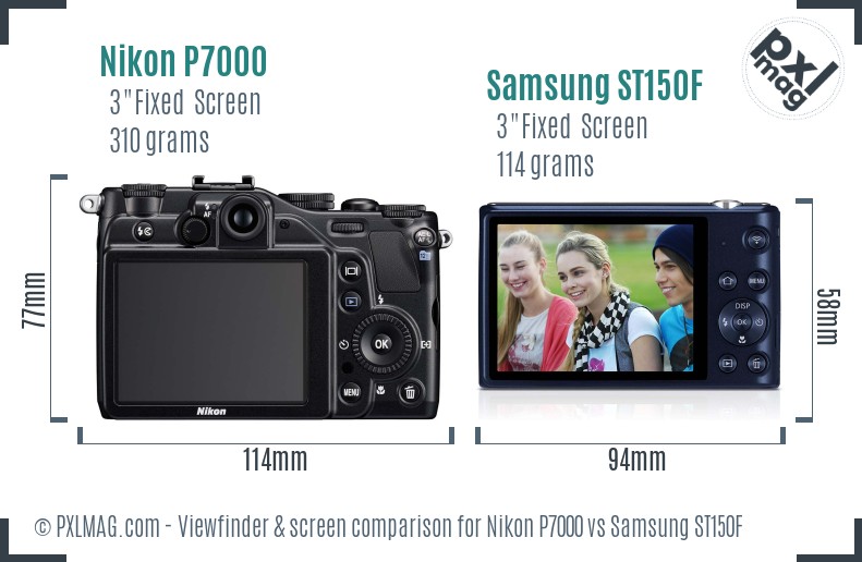 Nikon P7000 vs Samsung ST150F Screen and Viewfinder comparison
