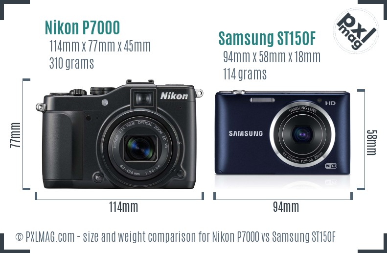 Nikon P7000 vs Samsung ST150F size comparison