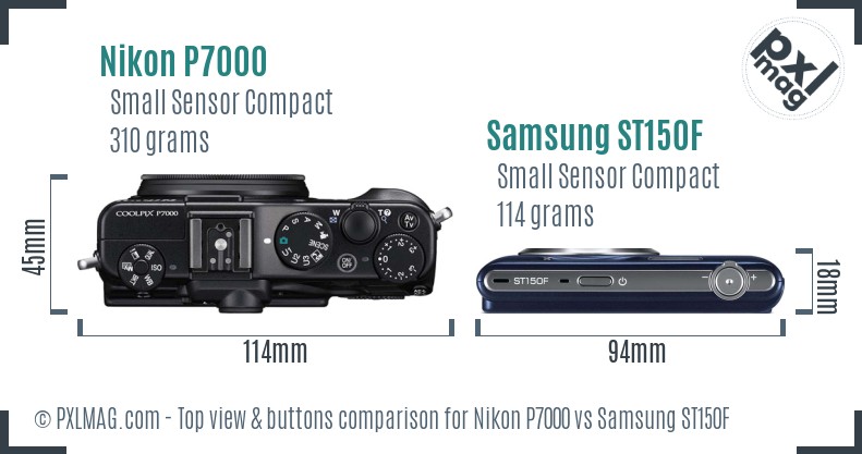 Nikon P7000 vs Samsung ST150F top view buttons comparison