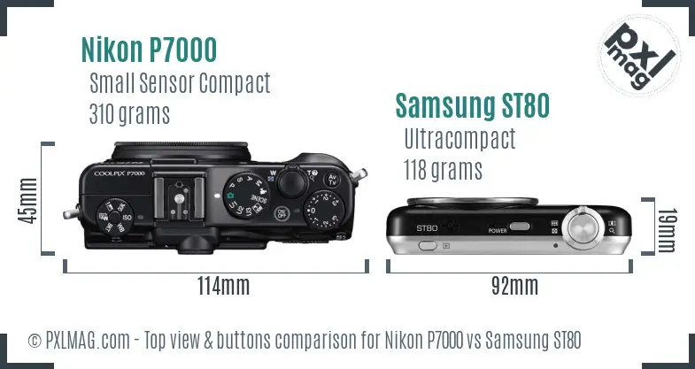 Nikon P7000 vs Samsung ST80 top view buttons comparison