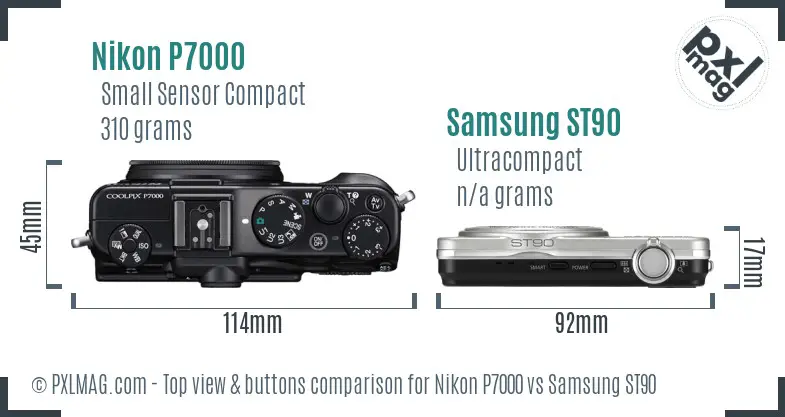 Nikon P7000 vs Samsung ST90 top view buttons comparison