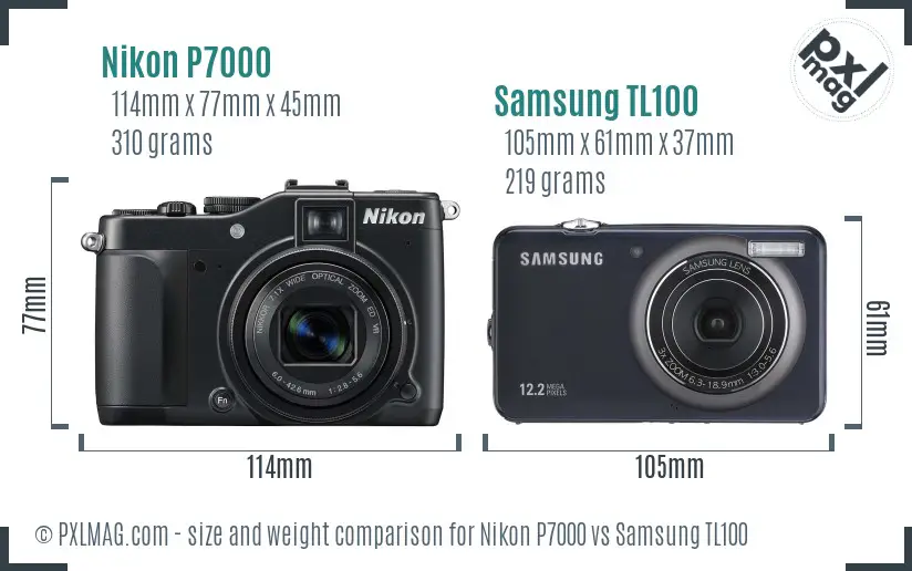 Nikon P7000 vs Samsung TL100 size comparison