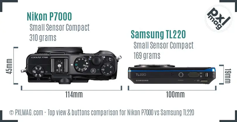 Nikon P7000 vs Samsung TL220 top view buttons comparison