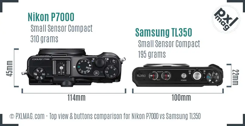 Nikon P7000 vs Samsung TL350 top view buttons comparison