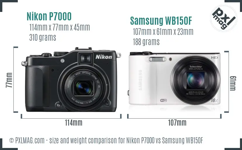 Nikon P7000 vs Samsung WB150F size comparison Nikon P7000 vs Samsung WB150F size comparison