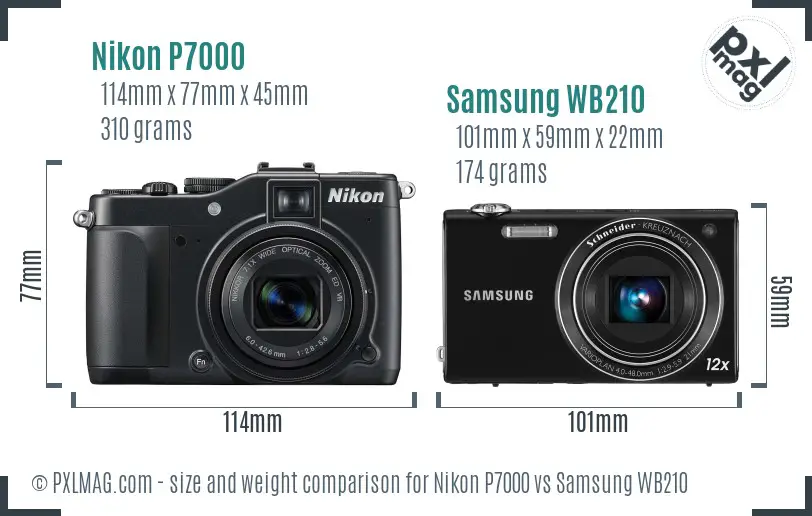 Nikon P7000 vs Samsung WB210 size comparison Nikon P7000 vs Samsung WB210 size comparison