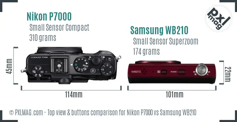 Nikon P7000 vs Samsung WB210 top view buttons comparison Nikon P7000 vs Samsung WB210 top view buttons comparison