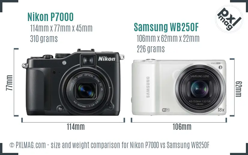 Nikon P7000 vs Samsung WB250F size comparison Nikon P7000 vs Samsung WB250F size comparison