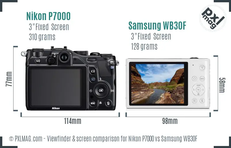 Nikon P7000 vs Samsung WB30F Screen and Viewfinder comparison