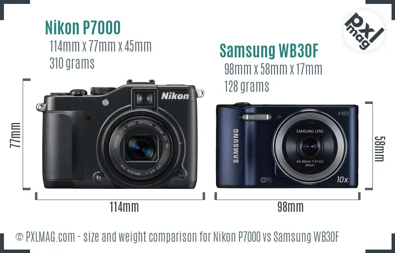 Nikon P7000 vs Samsung WB30F size comparison