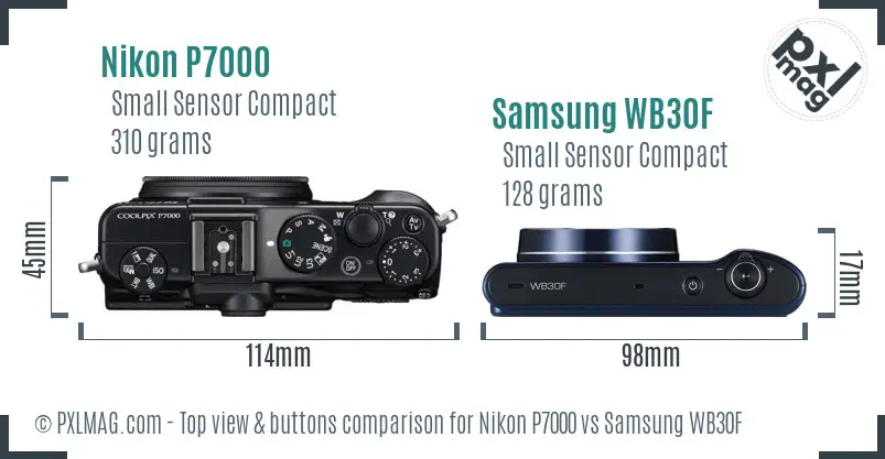 Nikon P7000 vs Samsung WB30F top view buttons comparison