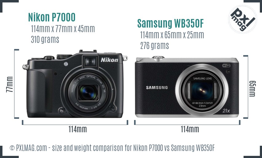 Nikon P7000 vs Samsung WB350F size comparison