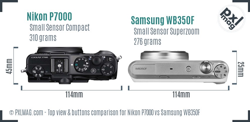 Nikon P7000 vs Samsung WB350F top view buttons comparison