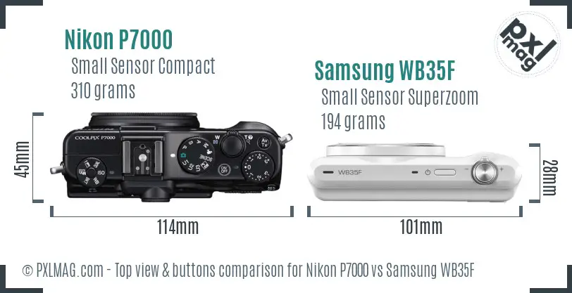 Nikon P7000 vs Samsung WB35F top view buttons comparison Nikon P7000 vs Samsung WB35F top view buttons comparison