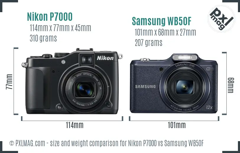 Nikon P7000 vs Samsung WB50F size comparison