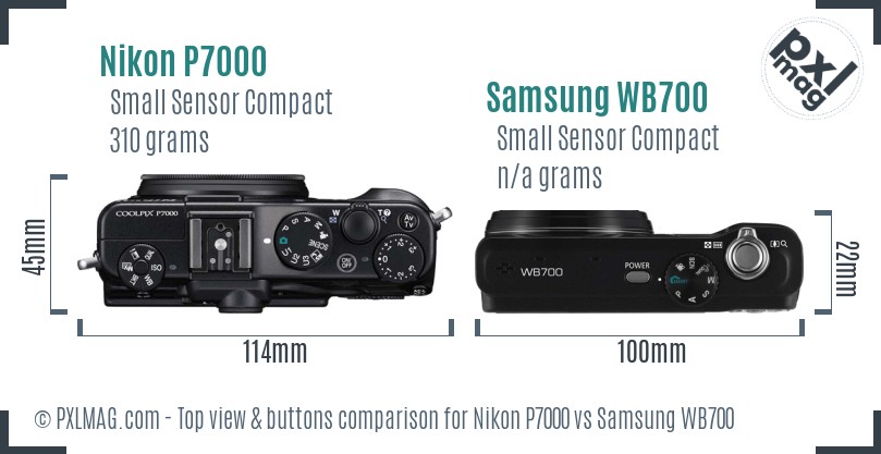 Nikon P7000 vs Samsung WB700 top view buttons comparison