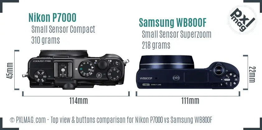 Nikon P7000 vs Samsung WB800F top view buttons comparison