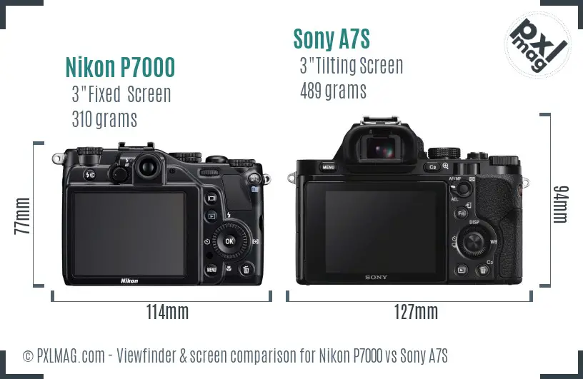 Nikon P7000 vs Sony A7S Screen and Viewfinder comparison