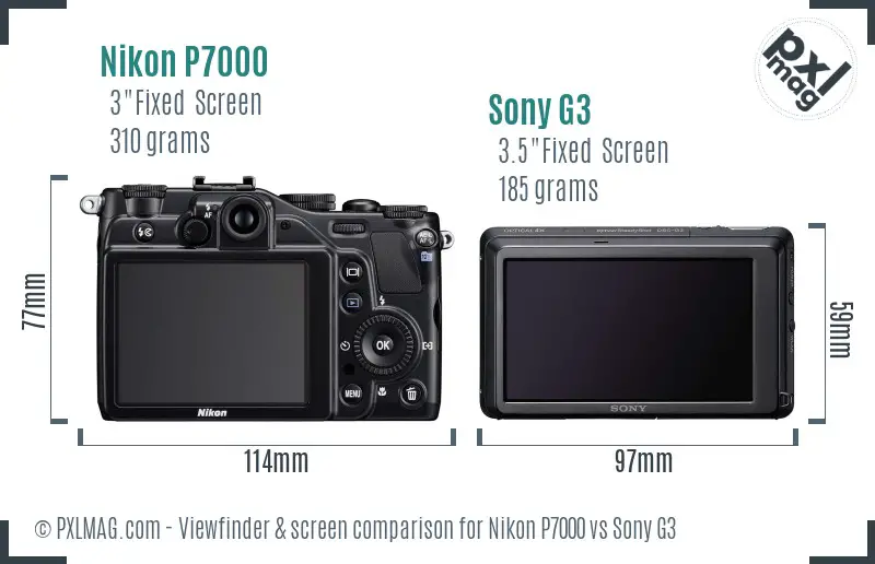 Nikon P7000 vs Sony G3 Screen and Viewfinder comparison