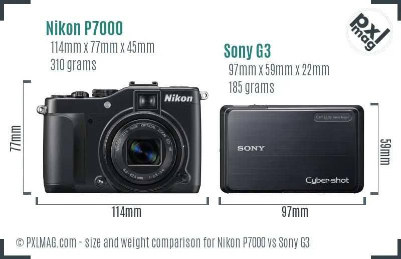 Nikon P7000 vs Sony G3 size comparison