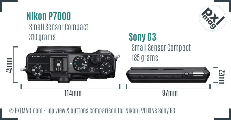 Nikon P7000 vs Sony G3 top view buttons comparison