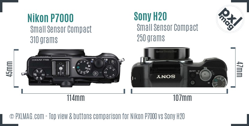 Nikon P7000 vs Sony H20 top view buttons comparison