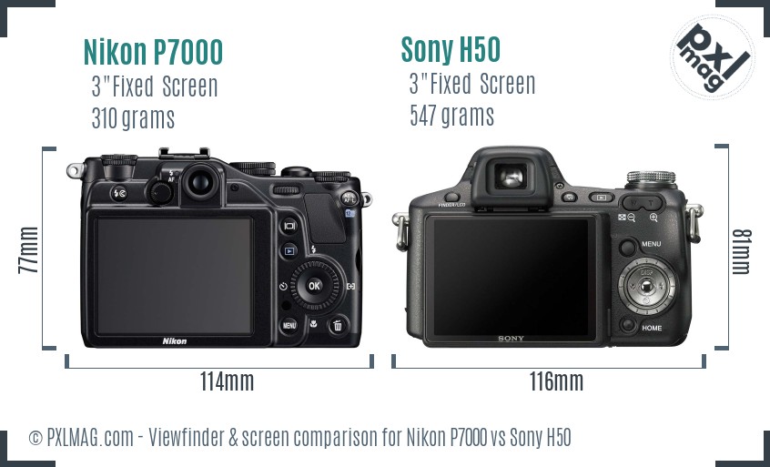 Nikon P7000 vs Sony H50 Screen and Viewfinder comparison