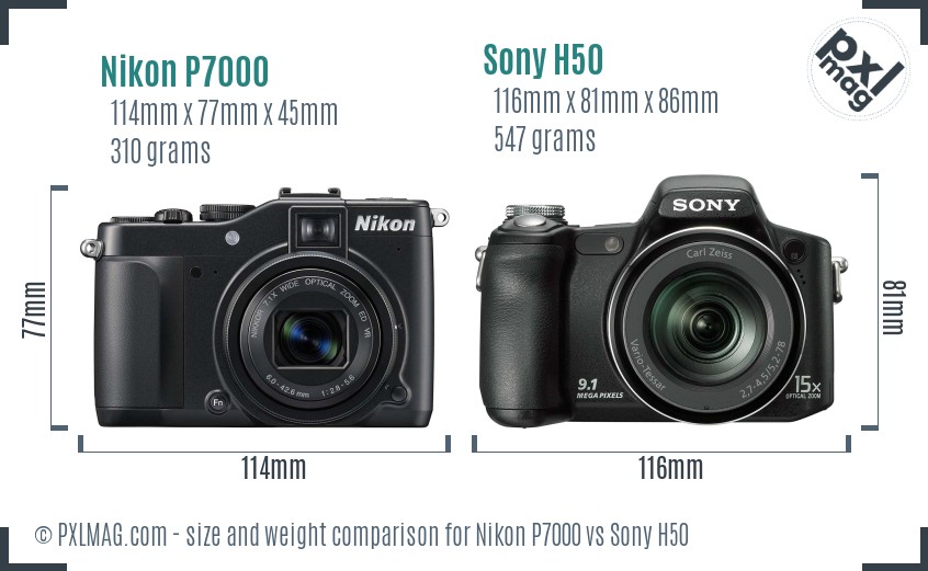 Nikon P7000 vs Sony H50 size comparison