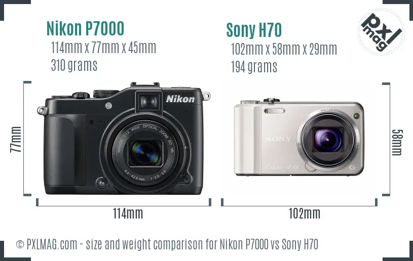 Nikon P7000 vs Sony H70 size comparison Nikon P7000 vs Sony H70 size comparison