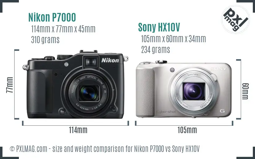 Nikon P7000 vs Sony HX10V size comparison