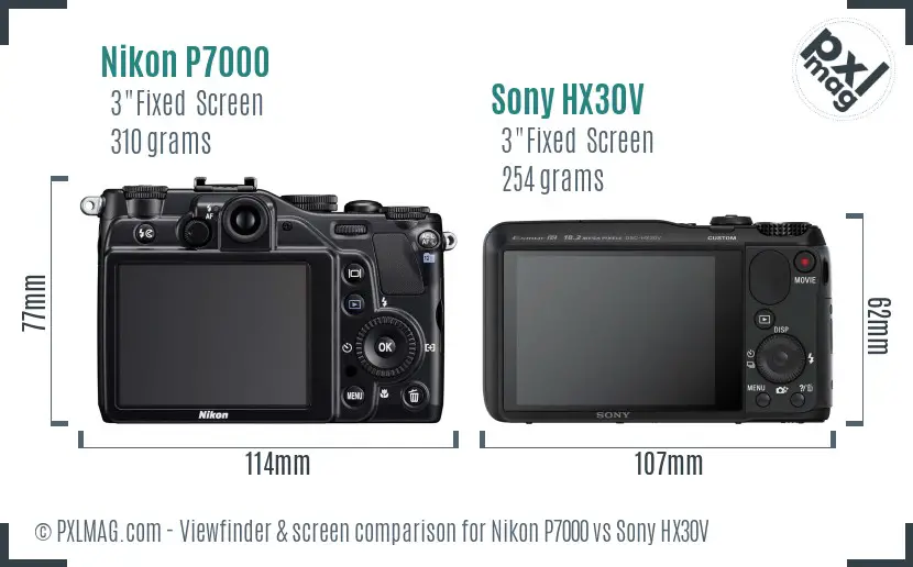 Nikon P7000 vs Sony HX30V Screen and Viewfinder comparison