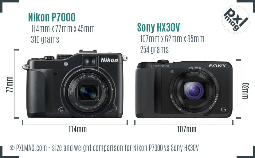 Nikon P7000 vs Sony HX30V size comparison Nikon P7000 vs Sony HX30V size comparison