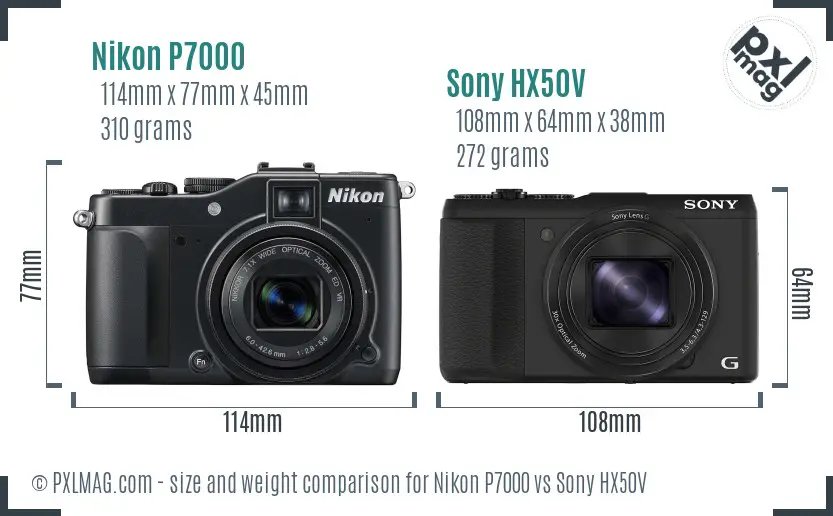 Nikon P7000 vs Sony HX50V size comparison