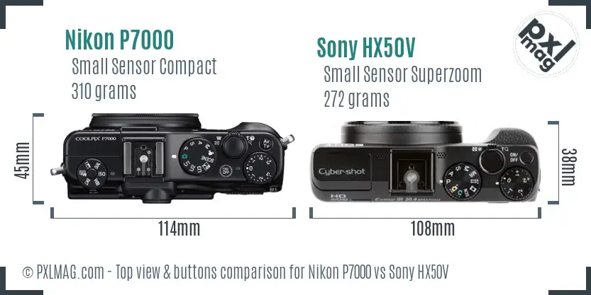 Nikon P7000 vs Sony HX50V top view buttons comparison