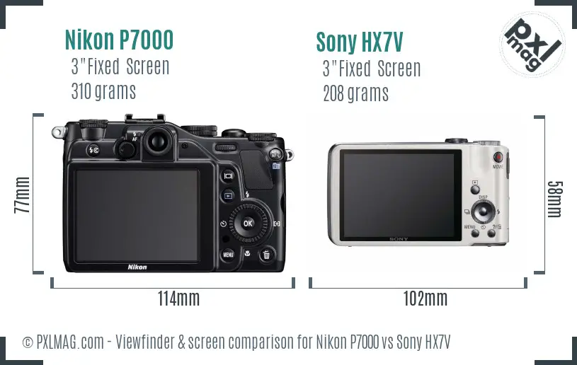Nikon P7000 vs Sony HX7V Screen and Viewfinder comparison