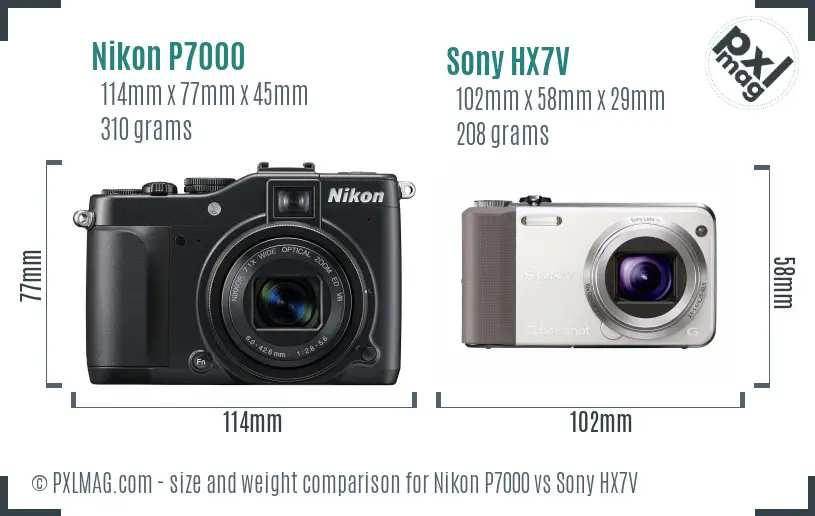 Nikon P7000 vs Sony HX7V size comparison