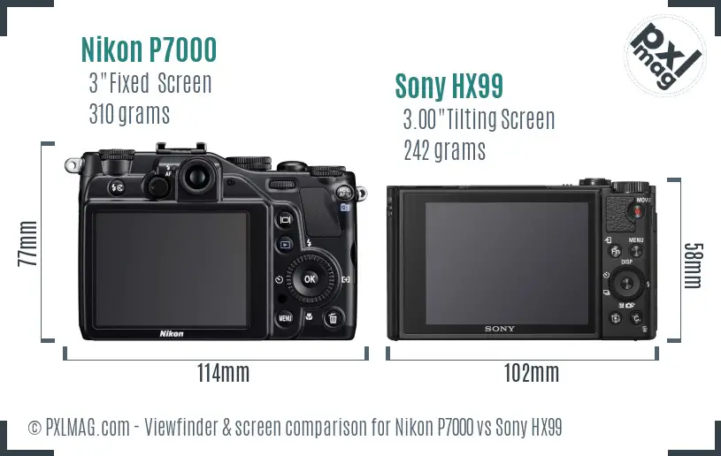 Nikon P7000 vs Sony HX99 Screen and Viewfinder comparison