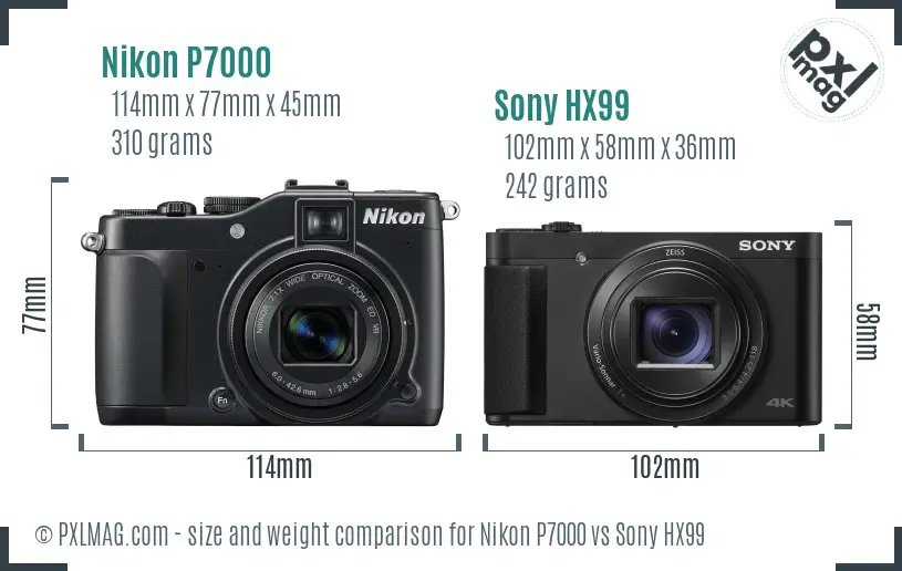 Nikon P7000 vs Sony HX99 size comparison