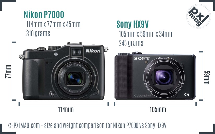 Nikon P7000 vs Sony HX9V size comparison Nikon P7000 vs Sony HX9V size comparison